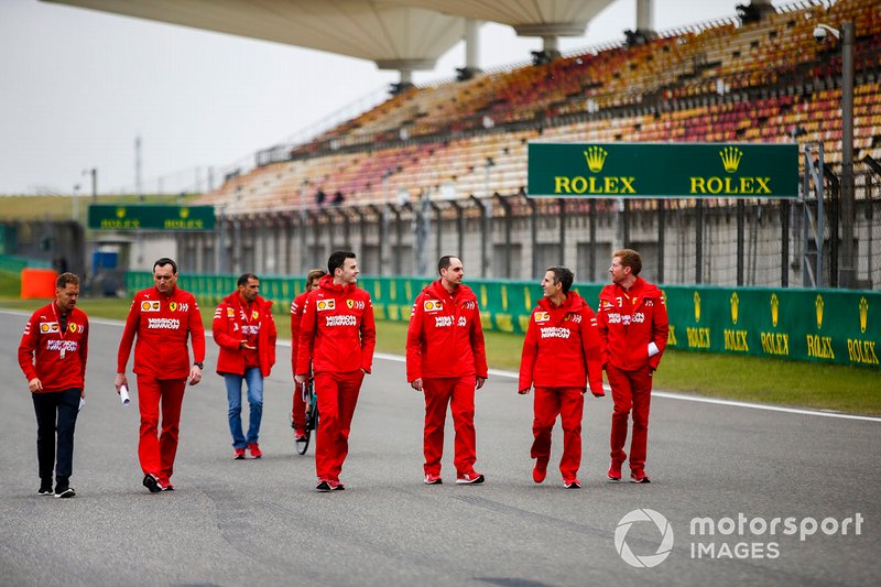Sebastian Vettel, Ferrari walks the track with his team