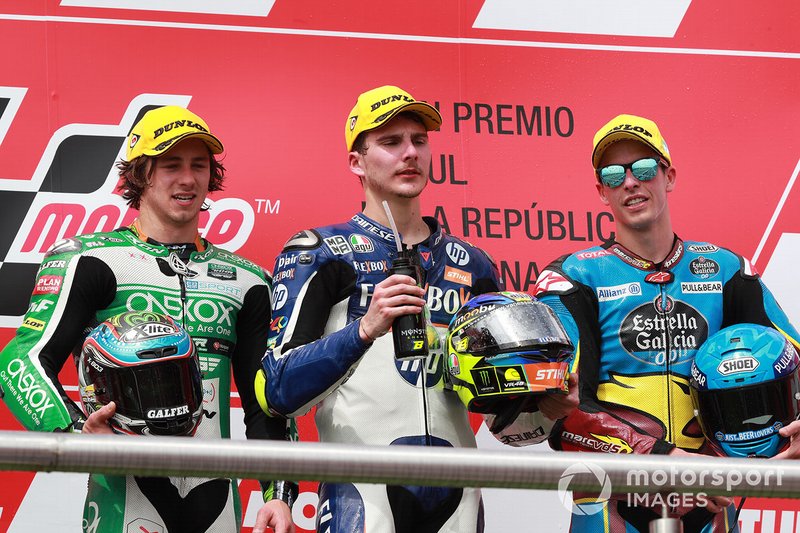 Podio: il vincitore della gara Lorenzo Baldassarri, Pons HP40, il secondo classificato Remy Gardner, SAG Racing Team, il terzo classificato Alex Marquez, Marc VDS Racing
