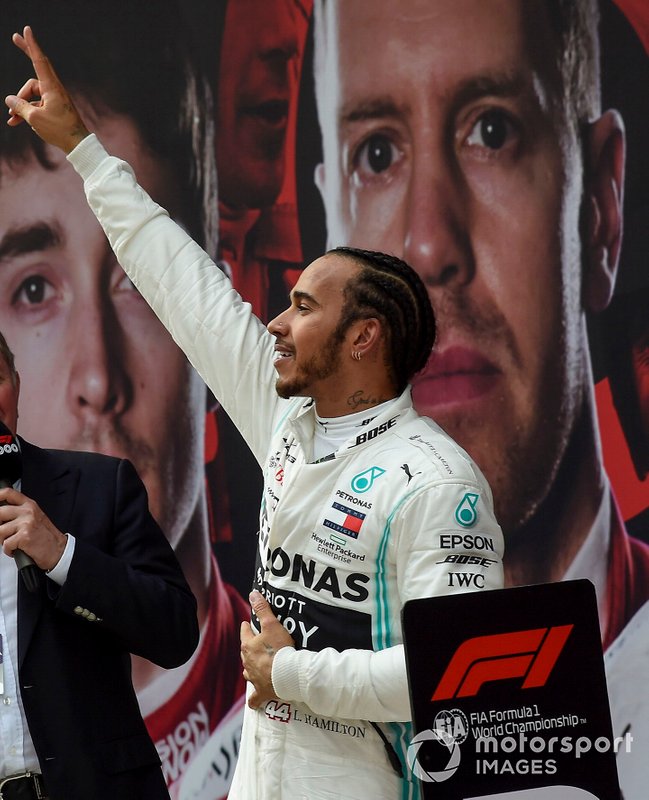 Lewis Hamilton, Mercedes AMG F1, 1st position, celebrates in Parc Ferme