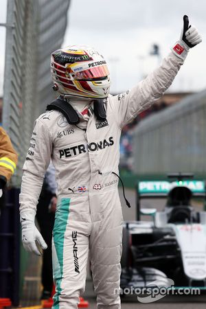 Polesitter Lewis Hamilton, Mercedes AMG F1 Team celebrates in parc ferme