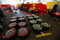 Pirelli tyres in front of Racing Engineering garage