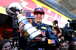 Max Verstappen, Red Bull Racing celebrates his win with his trophy