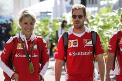 Sebastian Vettel, Ferrari with Britta Roeske, Ferrari Press Officer