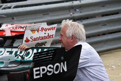 Charlie Whiting, FIA Delegate looks at the Mercedes-Benz F1 W08 rear wing in parc ferme