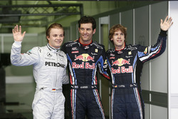 Polesitter Mark Webber, Red Bull Racing, second place Nico Rosberg, Mercedes AMG F1, third place Sebastian Vettel, Red Bull Racing