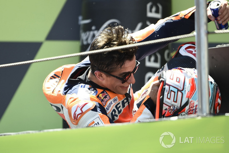 Podium: Marc Marquez, Repsol Honda Team, pretending to fall