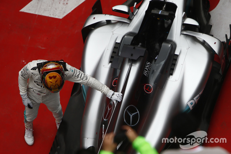 Lewis Hamilton, Mercedes AMG, celebrate in parc ferme