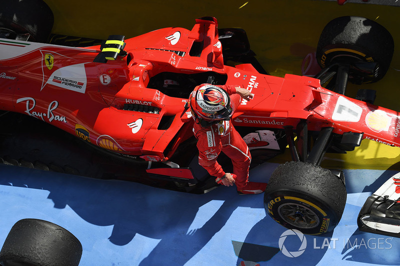 Kimi Raikkonen, Ferrari SF70-H in parc ferme