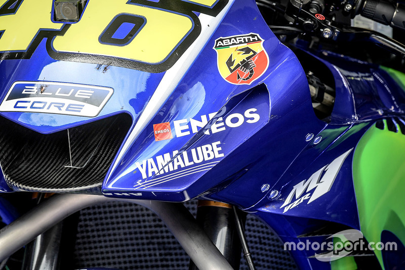 Détail de la moto de Valentino Rossi, Yamaha Factory Racing