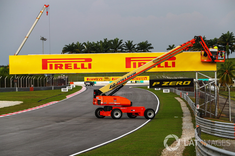 Pirelli signage is erected