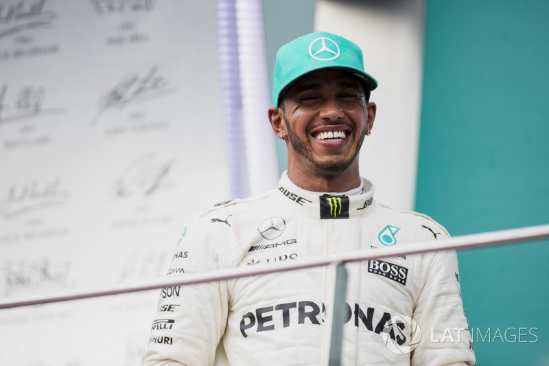 Second place Lewis Hamilton, Mercedes AMG F1, on the podium