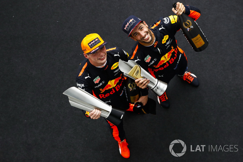 Max Verstappen, Red Bull Racing, race winner, third place Daniel Ricciardo, Red Bull Racing, their t
