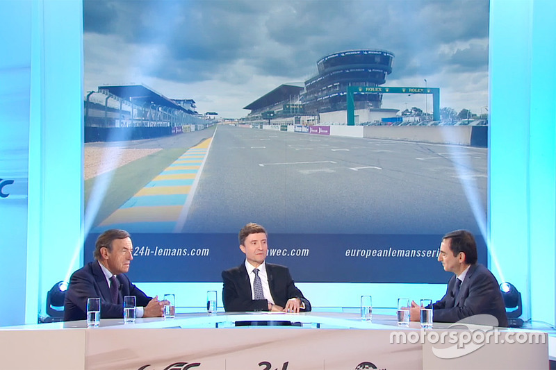 President of the FIA Endurance Commission Lindsay Owen-Jones, presenter Bruno Vandestick, ACO president Pierre Fillon