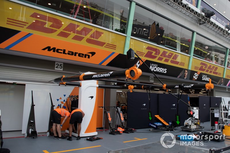 The McLaren pit garage