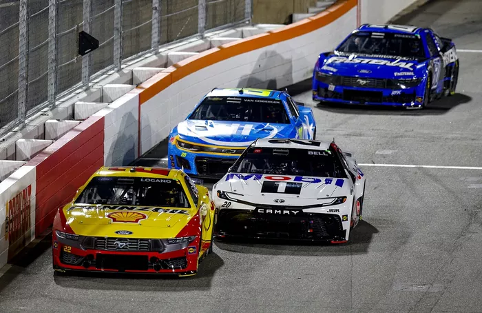 Joey Logano, Team Penske Ford, Christopher Bell, Joe Gibbs Racing Toyota