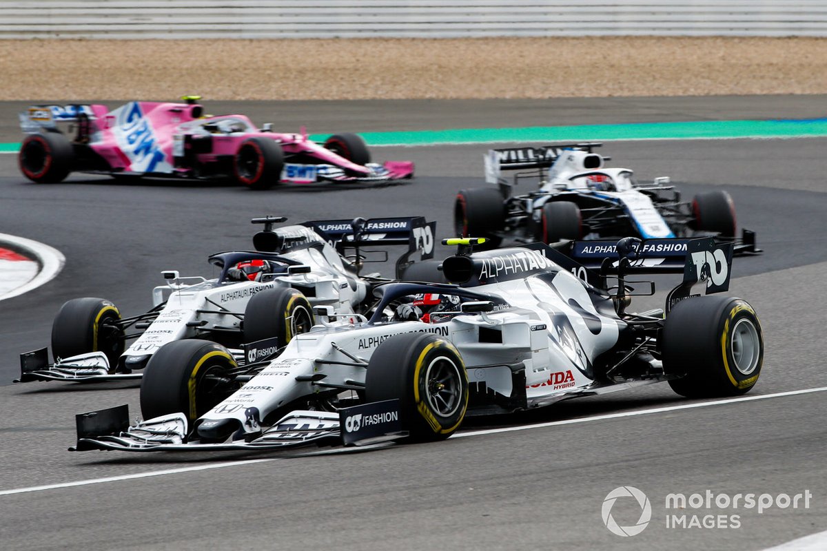 Pierre Gasly, AlphaTauri AT01, Daniil Kvyat, AlphaTauri AT01, George Russell, Williams FW43, e Nico Hulkenberg, Racing Point RP20