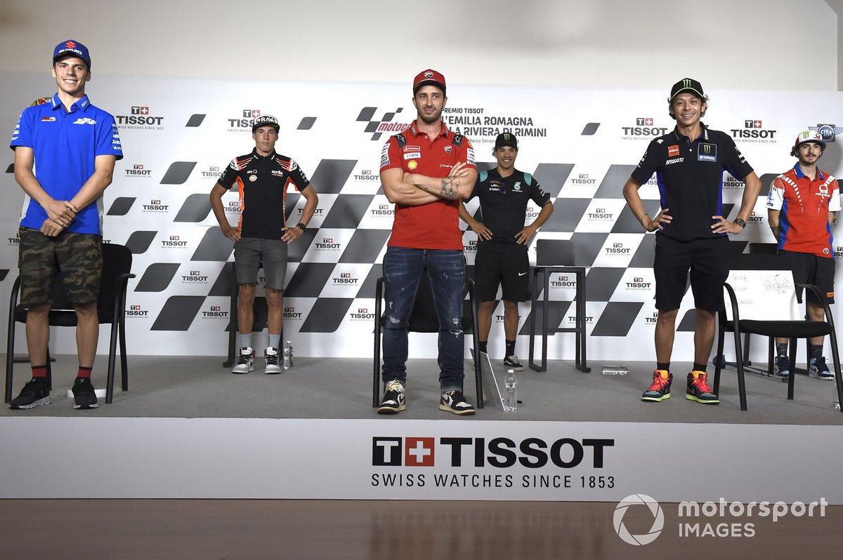 Joan Mir, Team Suzuki MotoGP, Aleix Espargaró, Aprilia Racing Team Gresini, Andrea Dovizioso, Ducati Team, Franco Morbidelli, Petronas Yamaha SRT, Valentino Rossi, Yamaha Factory Racing, Francesco Bagnaia, Pramac Racing