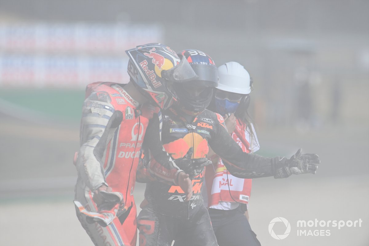 Caída de Jack Miller, Pramac Racing y Brad Binder, Red Bull KTM Factory Racing