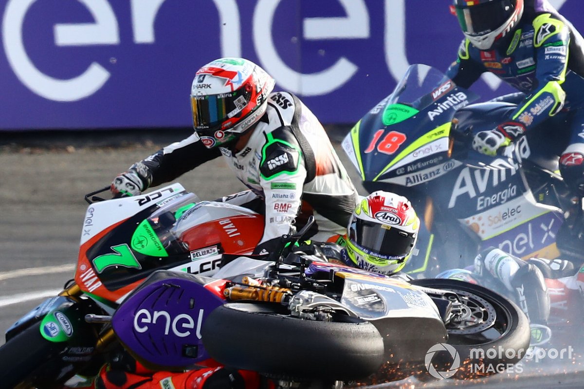 Caída de Niccolo Canepa, LCR E-Team, Xavier Simeon, LCR E-Team, Dominique Aegerter, Dynavolt Intact GP