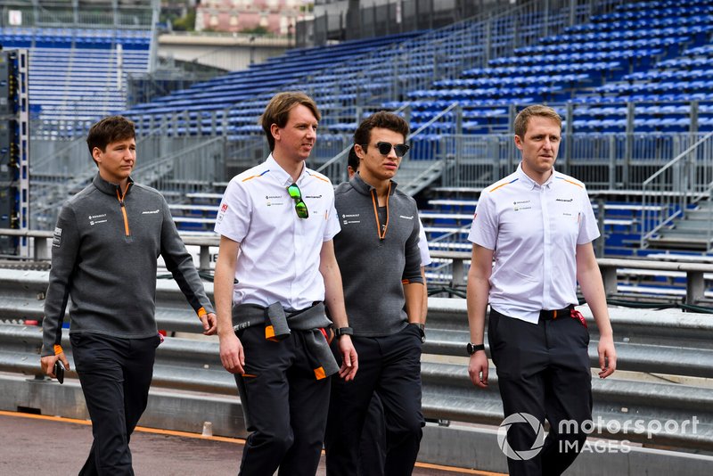 Lando Norris, McLaren walks the track