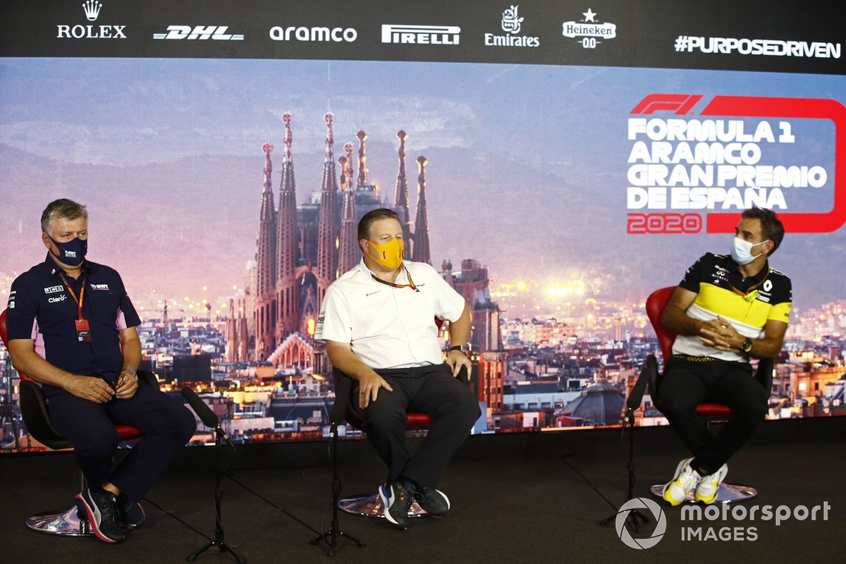 Otmar Szafnauer, Team Principal and CEO, Racing Point, Zak Brown, Executive Director, McLaren and Cyril Abiteboul, Managing Director, Renault F1 Team