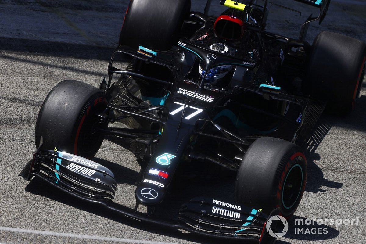 Valtteri Bottas, Mercedes F1 W11 EQ Performance, leaves the garage