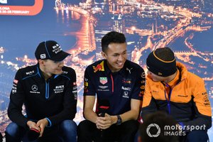 George Russell, Williams Racing, Alexander Albon, Red Bull Racing y Lando Norris, McLaren en la conferencia de prensa