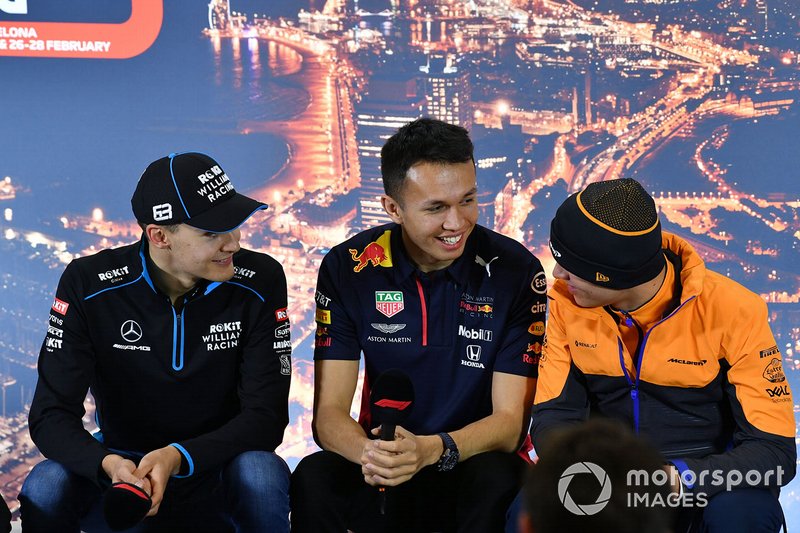 George Russell, Williams Racing, Alexander Albon, Red Bull Racing y Lando Norris, McLaren en la conferencia de prensa