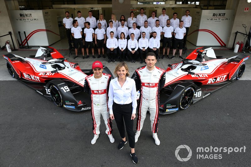 Felipe Massa, Venturi, EQ Silver Arrow 01, Edoardo Mortara, Venturi, EQ Silver Arrow 01, Susie Wolff, Team Principal, Venturi avec l'équipe