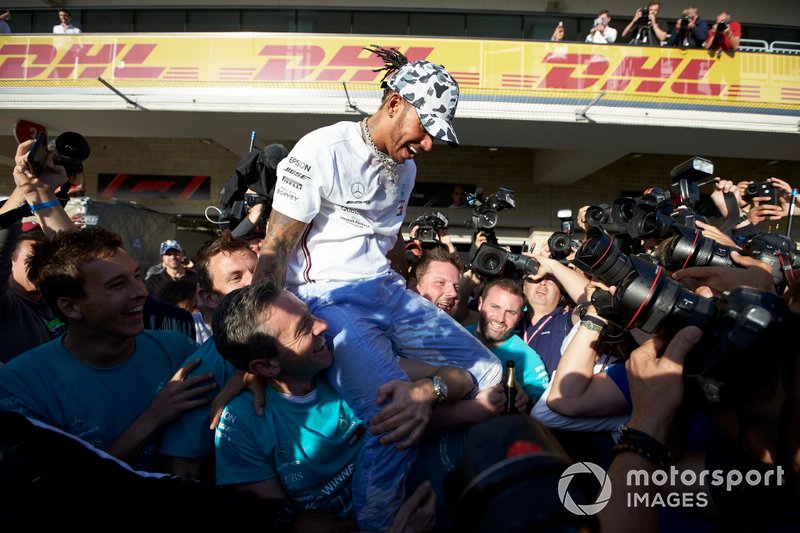 Lewis Hamilton, Mercedes AMG F1, celebrates winning the world championship