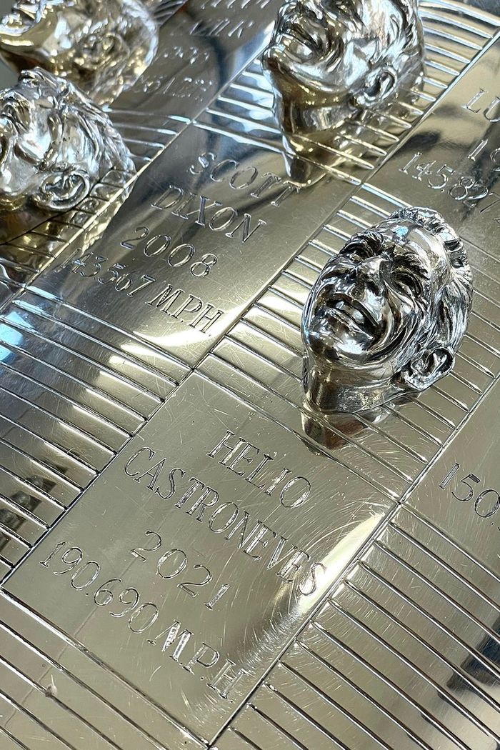 Helio Castroneves, Meyer Shank Racing at BorgWarner trophy modeling