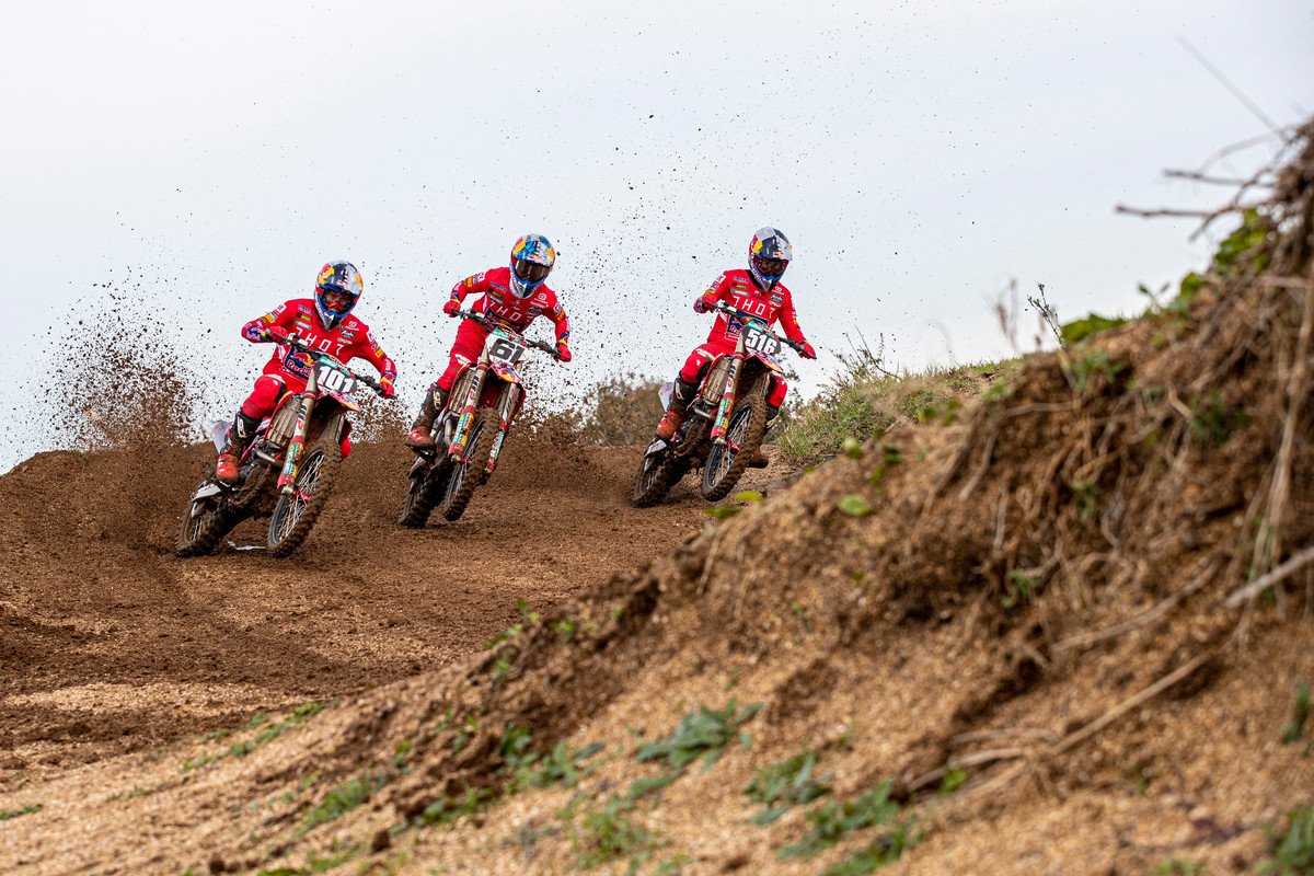 Mattia Guadagini, Jorge Prado en Simon Langenfelder, Red Bull GasGas Factory Racing