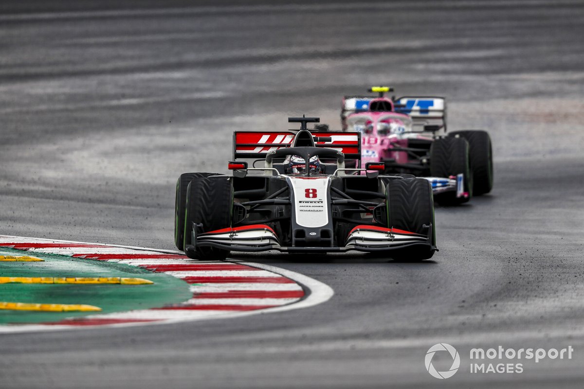 Romain Grosjean, Haas VF-20, Lance Stroll, Racing Point RP20