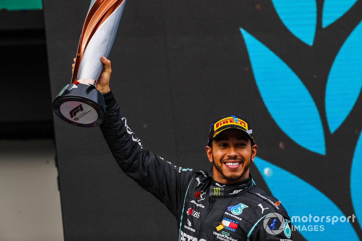 Lewis Hamilton, Mercedes-AMG F1 on the podium after winning the race, to take his 7th World Championship title