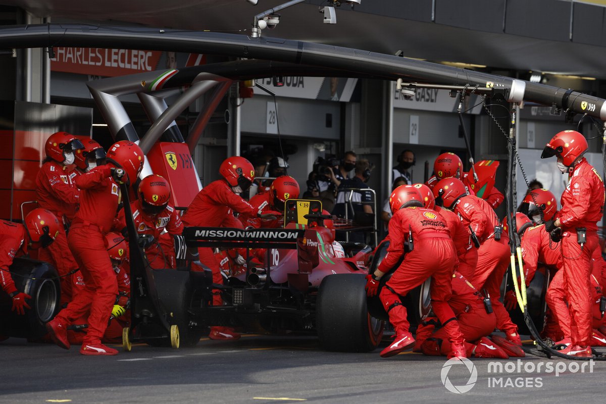 Charles Leclerc, Ferrari SF21, in the pits