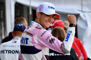 Esteban Ocon, Racing Point Force India F1 Team celebrates his qualifying position