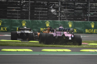 Sergio Perez, Racing Point Force India VJM11 goes over the grass