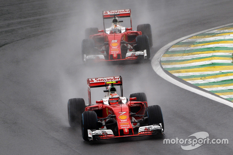 Kimi Raikkonen, Ferrari SF16-H leads team mate Sebastian Vettel, Ferrari SF16-H