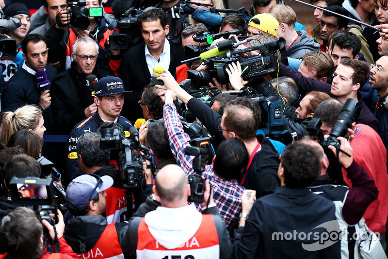Max Verstappen, Red Bull Racing RB13 with the media