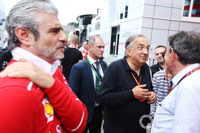 Maurizio Arrivabene, Team Principal, Ferrari, Sergio Marchionne, Chief Executive Officer, Fiat Chrysler and Chairman, Ferrari