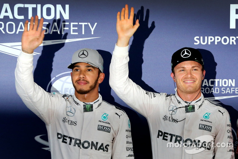 Qualifying: second place Lewis Hamilton, Mercedes AMG F1; Polesitter Nico Rosberg, Mercedes AMG F1