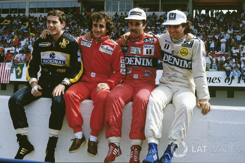 I contendenti al titolo del 1986, Ayrton Senna, Lotus, Alain Prost, McLaren, Nigel Mansell, Williams, Nelson PIquet, Williams