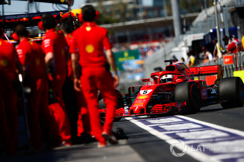 Sebastian Vettel, Ferrari SF71H, in the pit lane