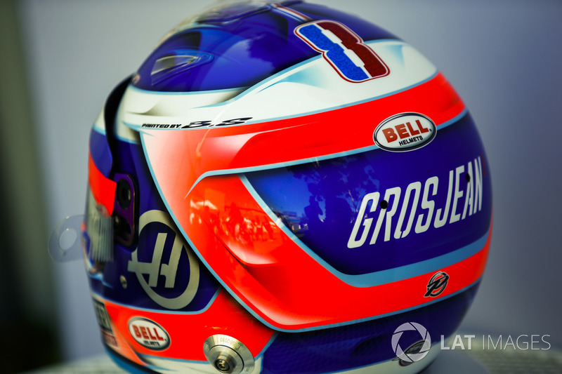 The helmet of Romain Grosjean, Haas F1 Team