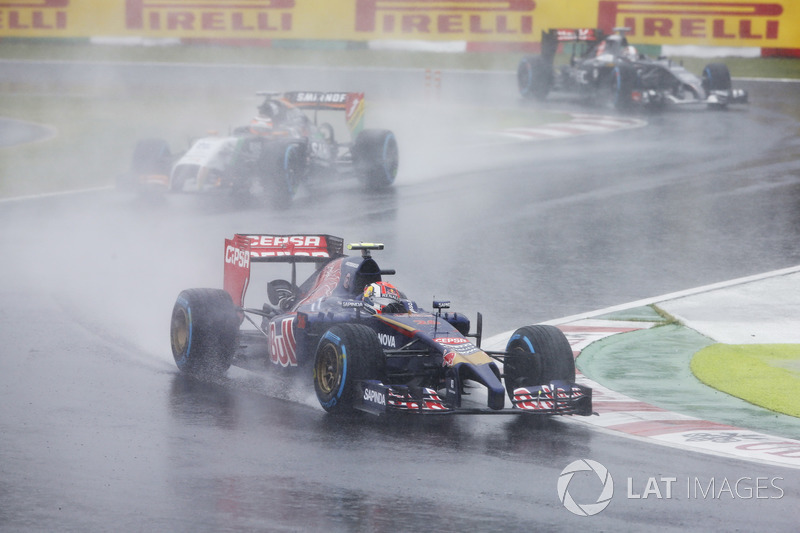 Daniil Kvyat, Scuderia Toro Rosso STR9, Sergio Perez, Force India VJM07