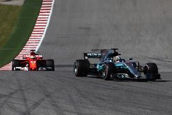 Lewis Hamilton, Mercedes-Benz F1 W08  leads Sebastian Vettel, Ferrari SF70H