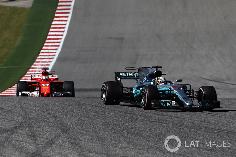 Lewis Hamilton, Mercedes-Benz F1 W08  leads Sebastian Vettel, Ferrari SF70H