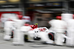 Charles Leclerc, Sauber C37 Ferrari, makes a pit stop