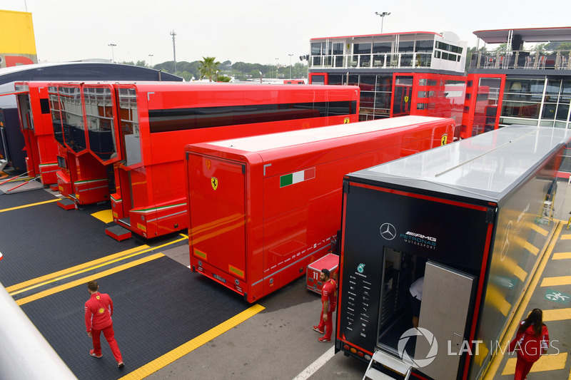 Ferrari trucks in the Paddock