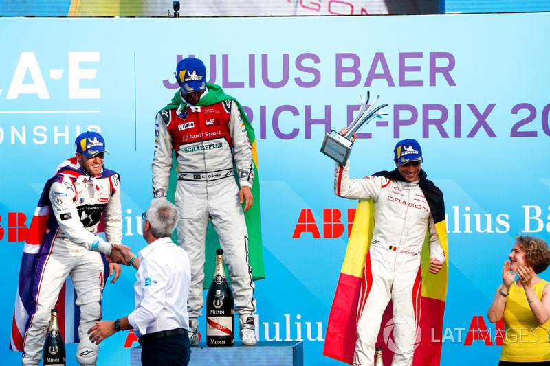 Lucas di Grassi, Audi Sport ABT Schaeffler, wins the Zurich ePrix, with Sam Bird, DS Virgin Racing,